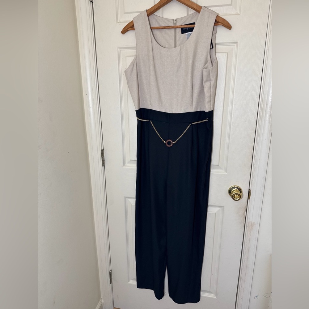 Women’s Plus Size Black Jumpsuit Size 16 Sleeveless With Attached Golden Belt
